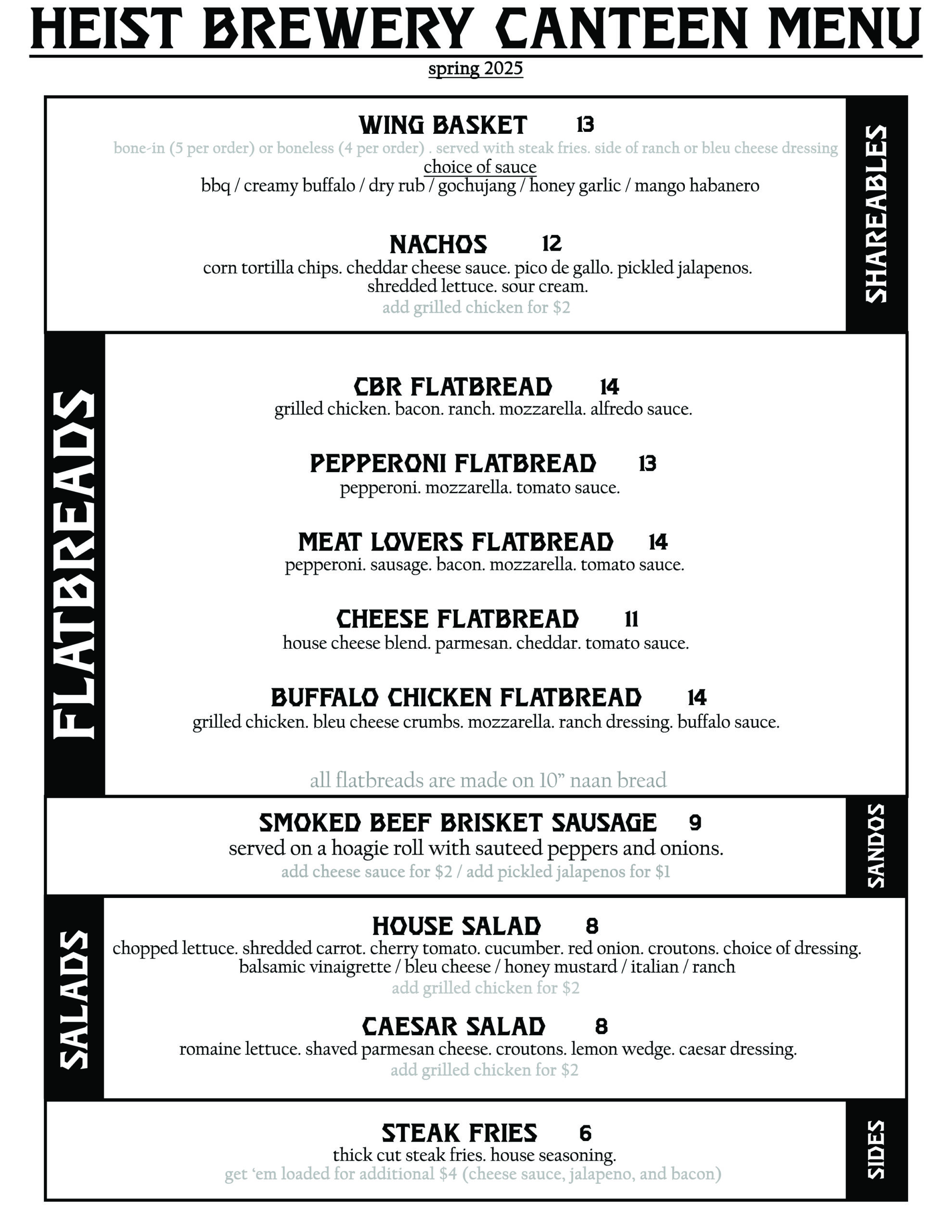 Heist Brewery NoDa limited menu